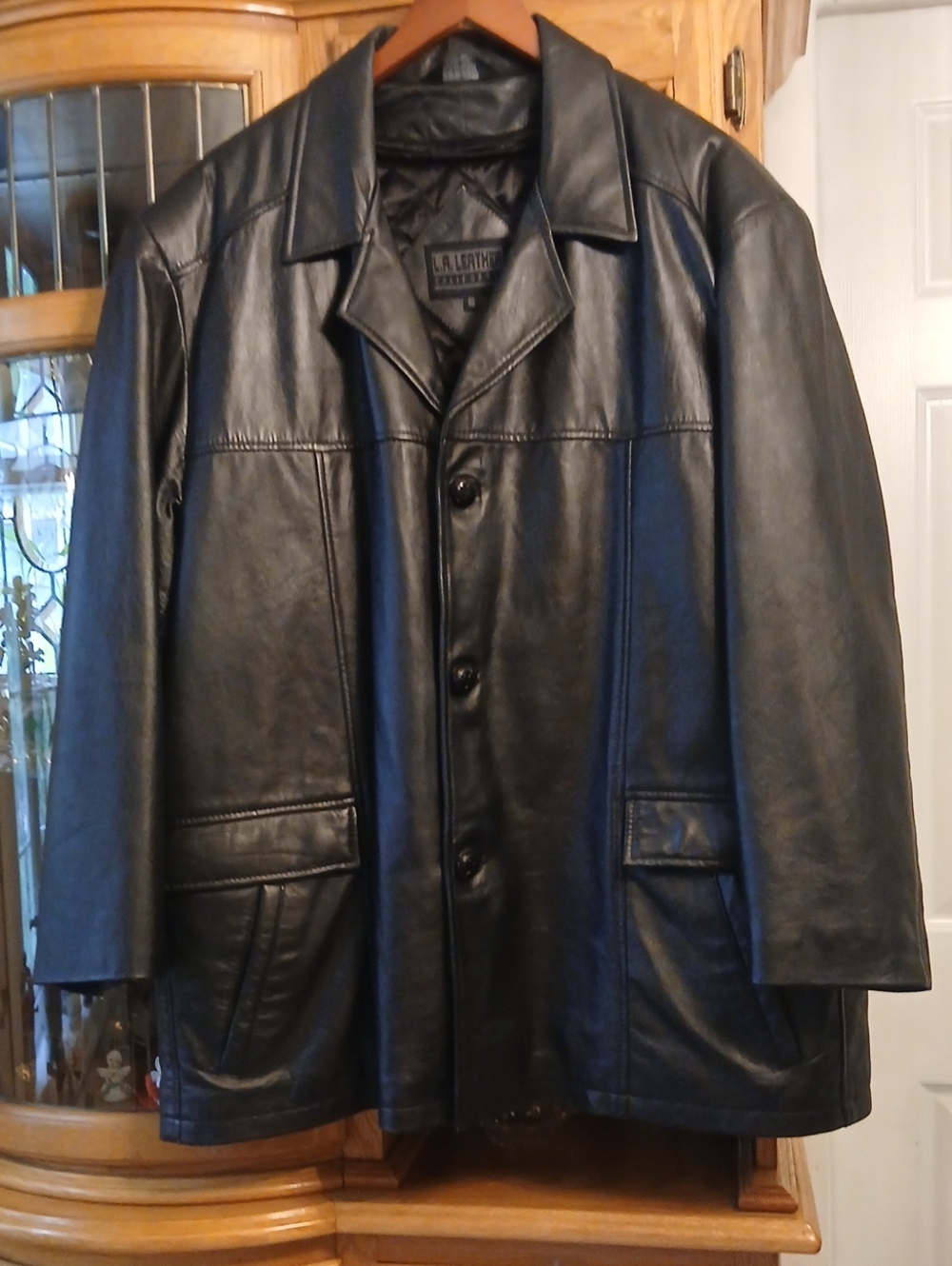 Men's Black Leather Pea Coat by L.A. LEATHER CALIFORNIA